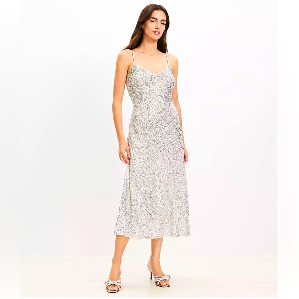 Loft Sequins Dress Champagne Color Size 8